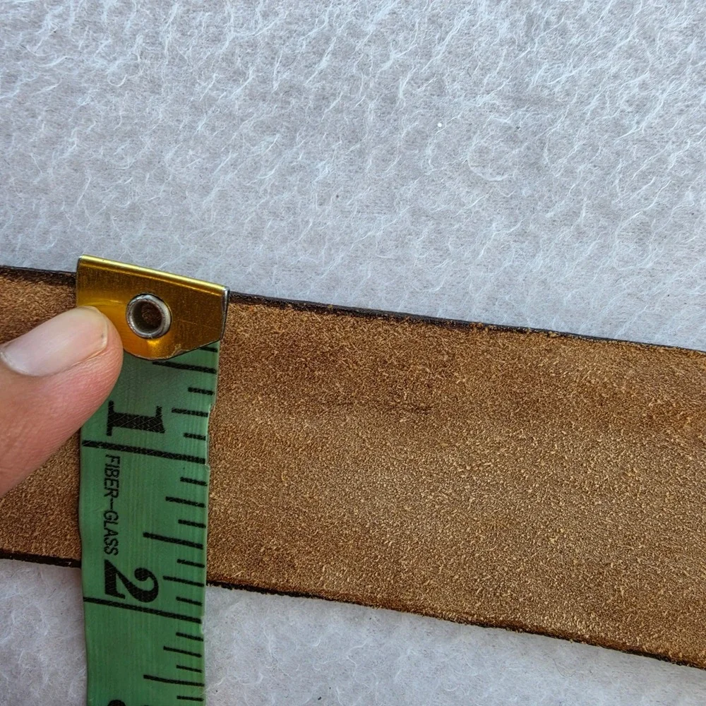 Vintage Tooled Leather Belt Tan Brown Scalloped Floral Western Boho Medium